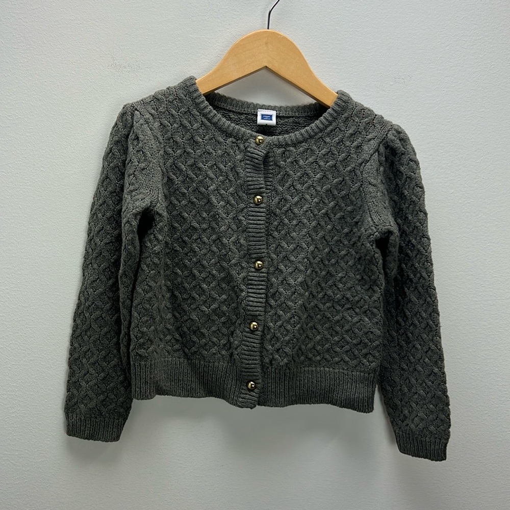 Janie And Jack Cable Knit Cardigan Sweater Gray Gold Buttons Classic Girls 3T